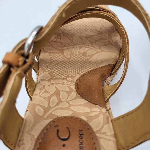 B.O.C. by Born Concept Cross Strap Tan Leather Cork Wedge Sandals SZ 6 - Picture 8 of 13